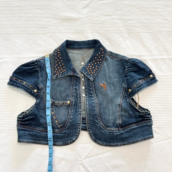 Studded Denim Crop Jacket Dark Indigo Shimmer Shrug - Picture 3 of 8